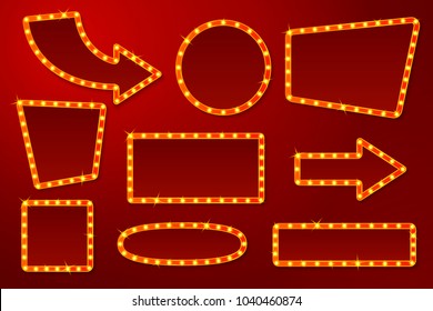 Vector realistic glowing signs with lamps, for circus, movie etc. signs. 