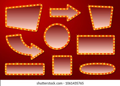 Vector realistic glowing signs with lamps, for circus, movie etc. signs. 