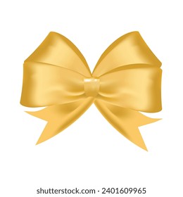 Vector realistic gold gift bow isolated on white background.