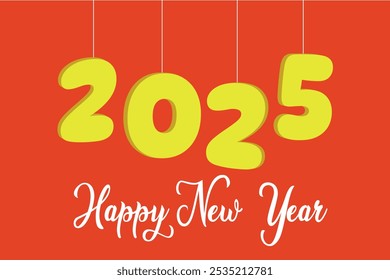 Vector números de oro realistas para el nuevo año 2025 sobre fondo rojo festivo
