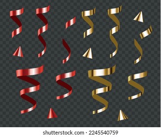 vector realistic gold and red confetti various shapes