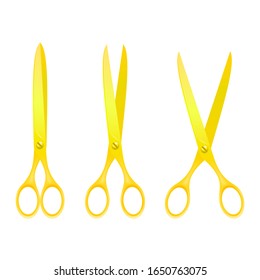 Vector realistic gold set of steel scissors on an isolated white background