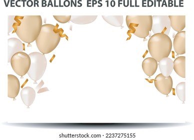 vector realistic gold and silver ballons frame with confetti on white background celebration glittering confetti for greeting card or party invitation. happy new year, etc