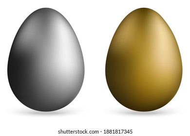 Óvulos de oro y plata vectoriales realistas sobre fondo blanco en Pascua y cocina
