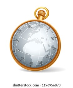 Vector realistic gold speedometer with globe inside