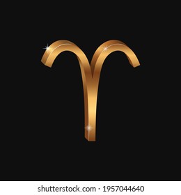 Vector realistic golden Aries sign. 3d Zodiac symbol. Shining gold horoscope sign.