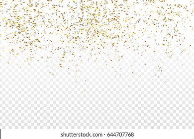 Vector realistic golden confetti on the transparent background. Concept of happy birthday, party and holidays.