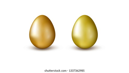 Vector Realistic golden eggs isolated on white background. Design element for greeting card. Сhristian symbol of the resurrection of Christ