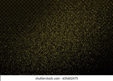Vector realistic golden grainy confetti effect on the transparent background. Concept of happy birthday, party and holidays.