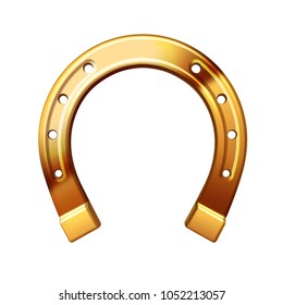 Vector realistic golden horseshoe isolated on a white background. Symbol of luck