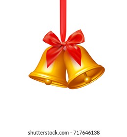 Vector Realistic Golden Jingle Bells Red Stock Vector (Royalty Free ...