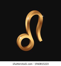 Vector realistic golden Leo sign. 3d Zodiac symbol. Shining gold horoscope sign.