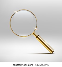 Vector realistic golden magnifier isolated on gray background