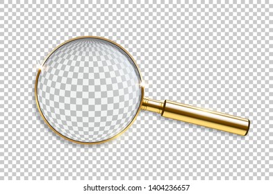 Vector realistic golden magnifier isolated on transparent background