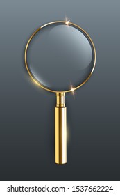 Vector realistic golden magnifier isolated on gray background