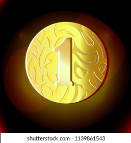 Vector realistic golden medal with texture, realistic shadow and light background.