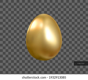 Vector Realistic Golden Metallic Egg. Gold 3d Isolated Design Element.