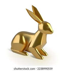 Vector realistic golden rabbit 3d icon. Chinese Zodiac 2023 new year symbol glossy gold render. Golden bunny, symbol of spring.