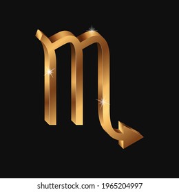 Vector realistic golden Scorpio sign. 3d Zodiac symbol. Shining gold horoscope sign Scorpion