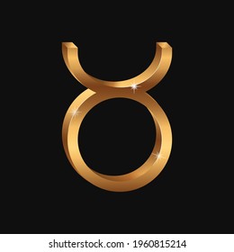 Vector realistic golden Taurus sign. 3d Zodiac symbol. Shining gold horoscope sign.
