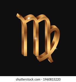 Vector realistic golden Virgo sign. 3d Zodiac symbol. Shining gold horoscope sign.