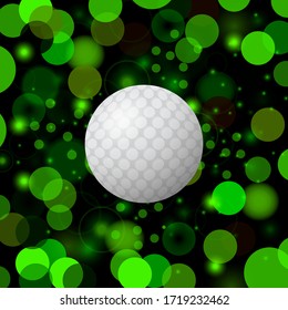 Vector Realistic Golf Ball Icon on Blurred Green Background.