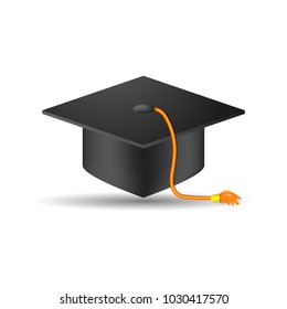 Vector realistic graduate cap on white background. Icon of the student's hat.