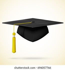 Vector realistic graduation cap with golden bob.