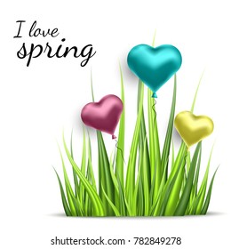 Vector realistic grass and balloons on a white background. Gradient mesh tool.