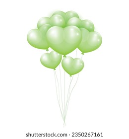 Vector realistic green 3d heart balloons isolated on transparent background air helium balloon.