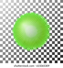 Vector realistic green  fluffy sphere. Furry soft round 3d isolated object. Fashion trend pompon style element