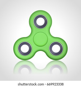 Vector realistic green hand fidget spinner toy stress relieving on white background. Anti stress and relaxation fidgets illustration. EPS 10