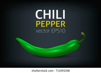 Vector realistic green hot natural chili pepper. Design template or clipart for culinary backgrounds - products, spice package, recipes, web, app decorations, cooking books, etc.