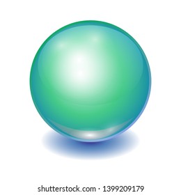 Vector realistic green multicolor ball, shine sphere with patch of light on white background. 3D illustration.