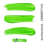 Vector realistic green paint brush strokes on white background