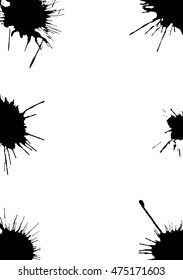 Vector realistic grunge ink splatter design illustration isolated on white background. Graphic elements.

