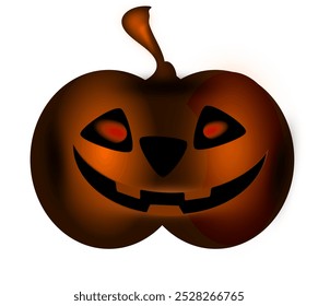 Vector realista calabaza de Halloween con cara brillante en la oscuridad