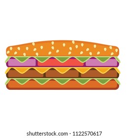 Vector Realistic Hamburger Classic Burger American Cheeseburger with Cheese, Beef and Sauce Close up isolated on white Background. Fast Food