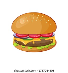 Vector Realista Hamburguesa Clásica Burger Americana Cheeseburger con Carne de Queso de Tomate Lechuga y Salsa Cercana aislada en fondo blanco. Comida rápida