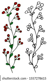 vector realistic hand drawn holly, ilex branch with berry , mistletoe. Christmas, new year holiday celebration symbol. Isolated illustration on a white background.