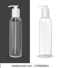 Vector realistic hand sanitizer. Plastic transparent bottle with pump