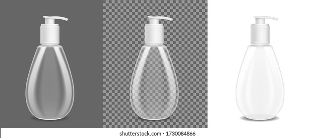 Vector realistic hand sanitizer. Plastic transparent bottle with pump