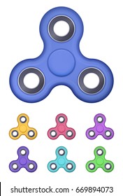 Vector realistic hand spinner colored set. Fidget toy for increased focus, stress relief illustration. EPS 10