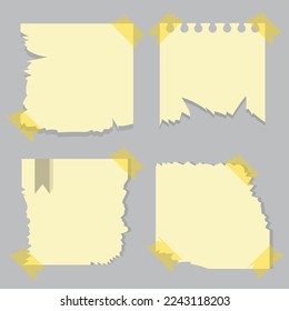 Vector Realistic Handmade Torn Paper, Torn Transparent Elements Set Design, Torn Note Paper Banners Illustration