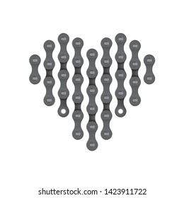Vector realistic heart created from bike chain. Isolated on white background.