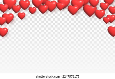 Vector realistic heart png. Frame from hearts. Volumetric red hearts png. Love banner with hearts. Hearts for Valentine's Day, March 8, Mother's Day.