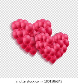 Vektorrealistische, herzförmige Ballons einzeln auf helltransparentem Hintergrund, Valentinstag-Karte, Hochzeitseinladung dekorative Elemente, Dekoration, helle Farben.