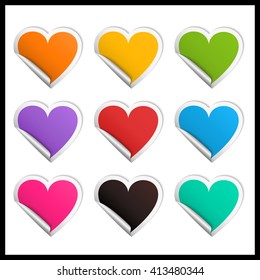 Vector realistic heart sticker set with shadow isolated on a white background.Set of Valentine's Day  heart paper frames. Vector illustration.