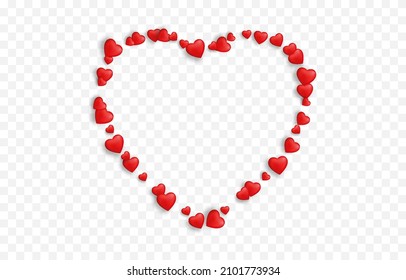 Vector realistic hearts png. Hearts are arranged in the shape of a heart on an isolated transparent background. Holiday, Valentine's Day, PNG.