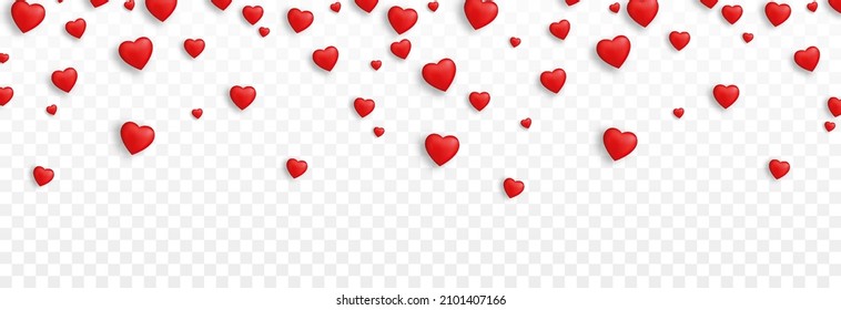 Vector realistic hearts png. Hearts on an isolated transparent background. Hearts falling from the sky png. Holiday, Valentine's Day.